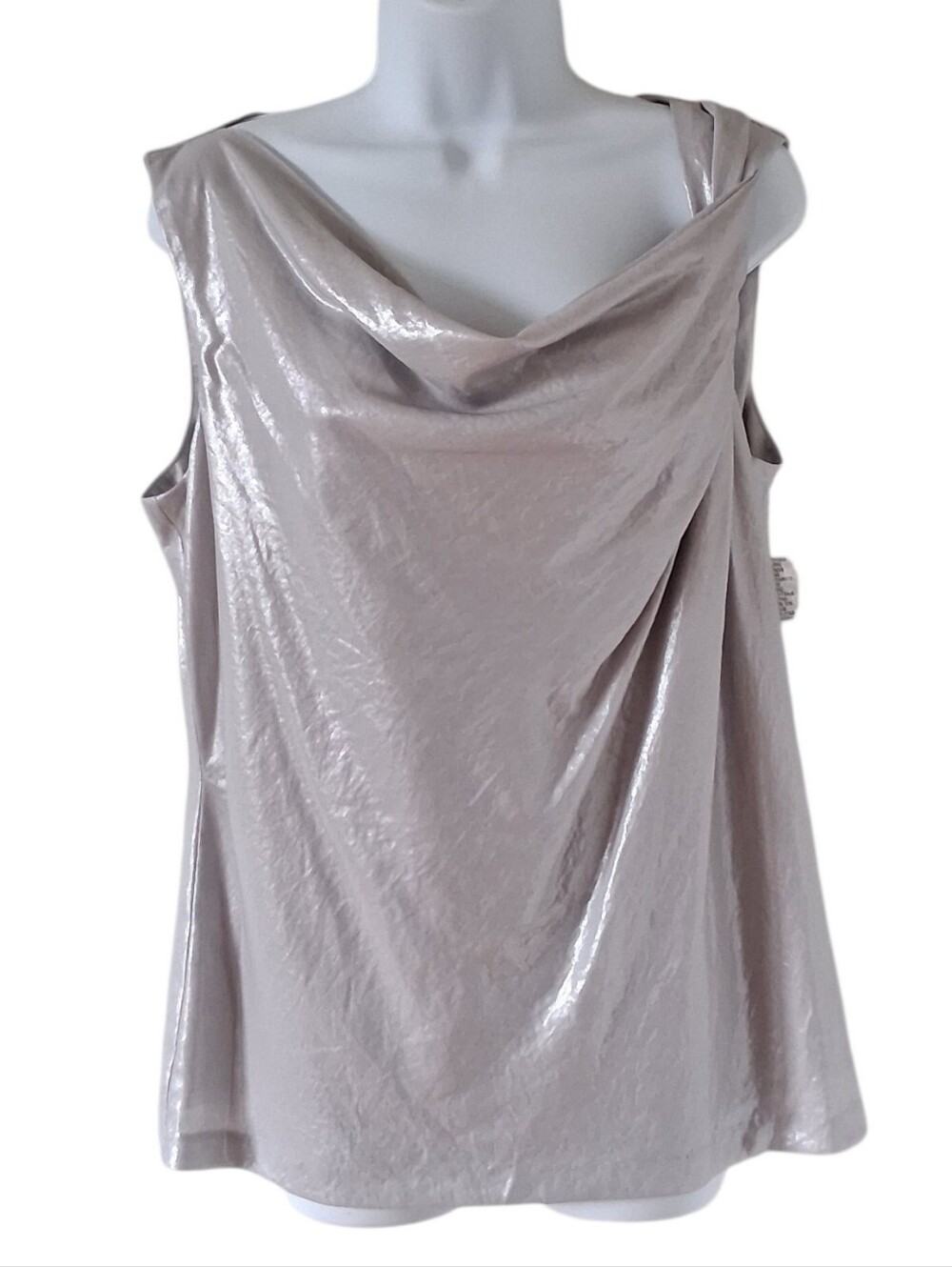 Antonio Melani Metallic Taupe Cowl Neck Women's Top Large Silver Asymmetrical